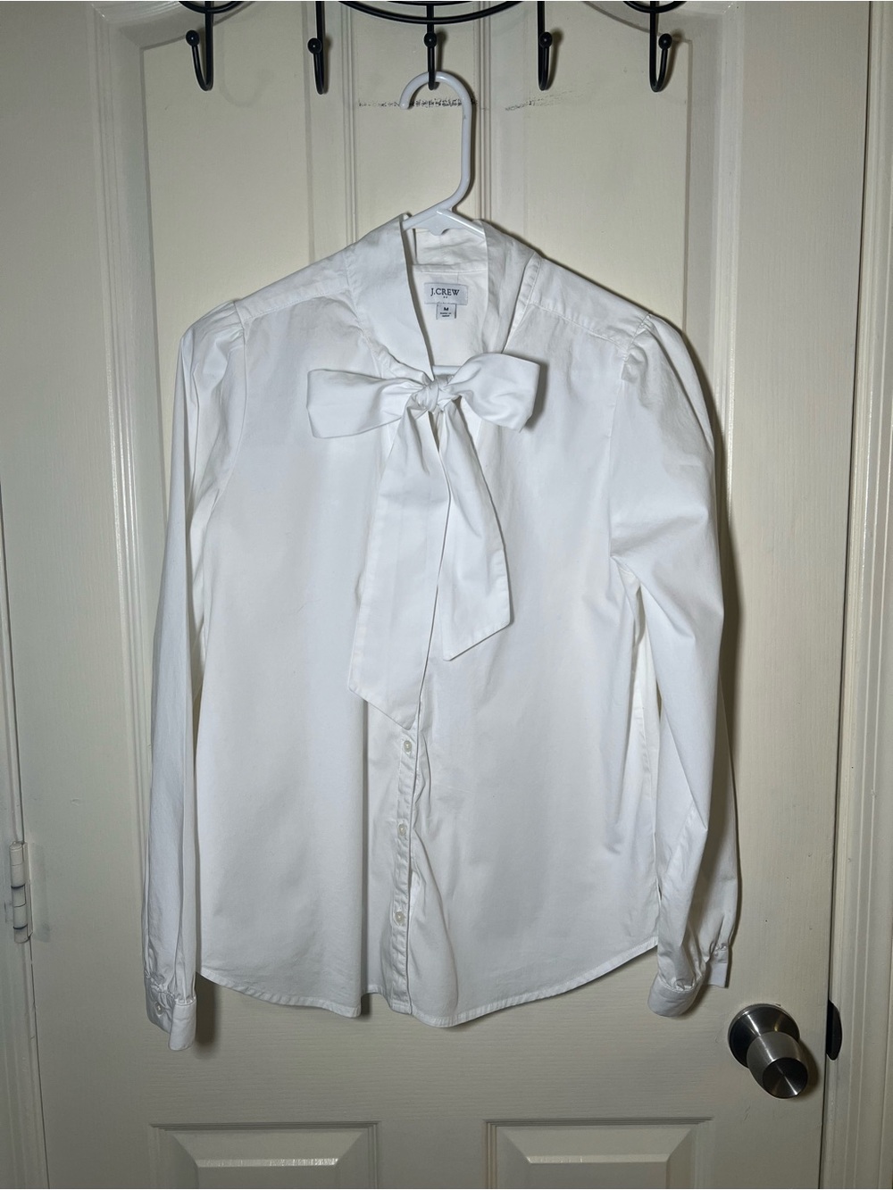 J.Crew White Bow Tie Neck Button Down Blouse Size M Cotton